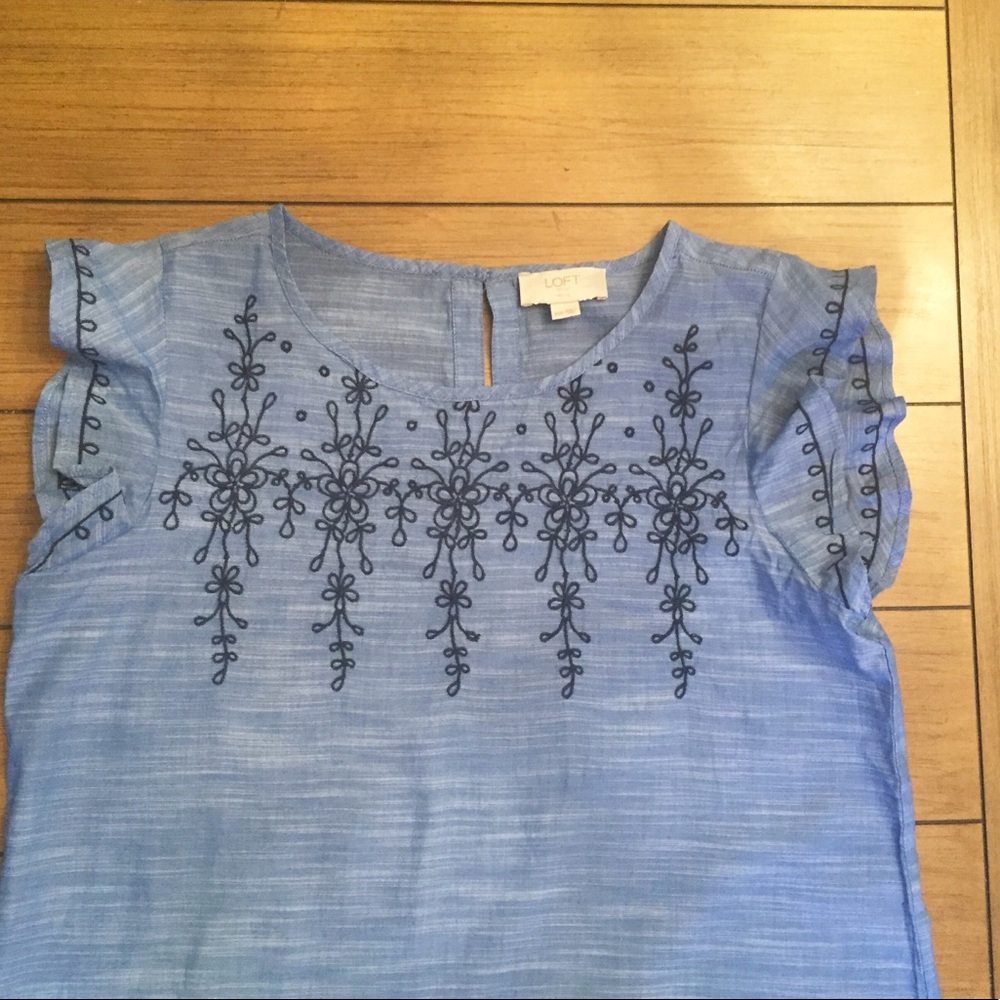Loft Embroidered Ruffle Sleeve Top - Picture 4 of 6